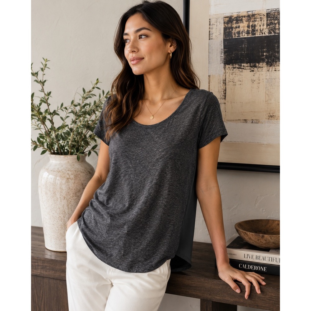 Banana Republic Women M Gray Mixed Media Top Modal Cotton High Low Blouse Tee